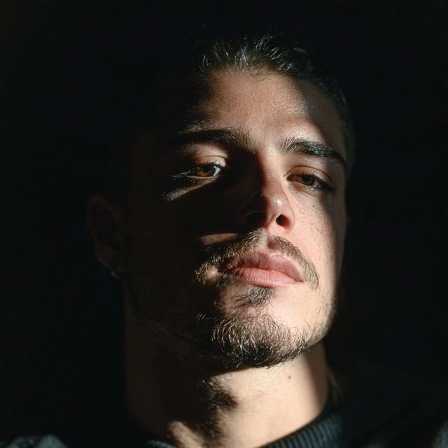 Portrait shot with bottom lighting style, Midjourney V8.2, render 3 of 4