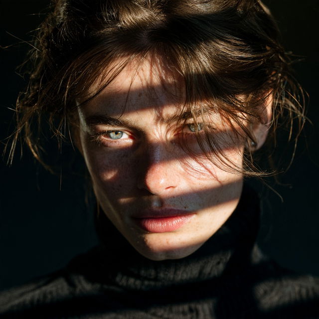 Portrait shot with contrasty lighting style, Midjourney V8.2, render 4 of 4