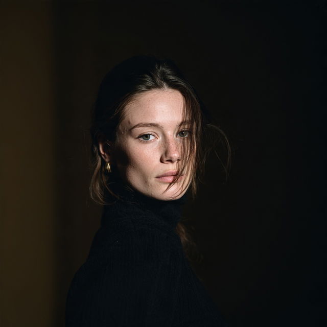 Portrait shot with hard lighting style, Midjourney V8.2, render 3 of 4