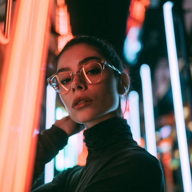 Portrait shot with neon lighting style, Midjourney V8.2, render 2 of 4