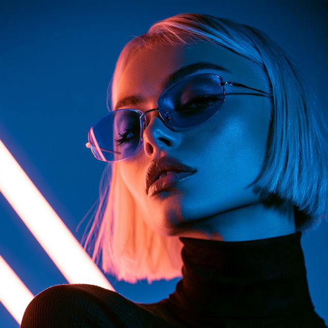 Portrait shot with neon lighting style, Midjourney V8.2, render 4 of 4