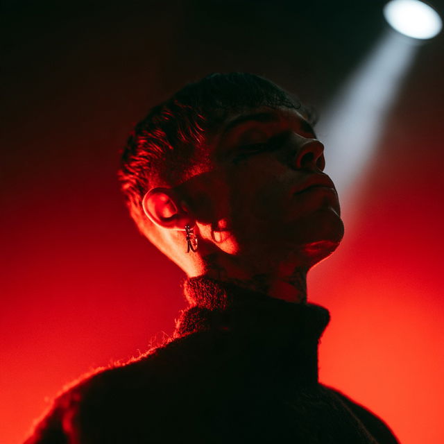Portrait shot with red light style, Midjourney V8.2, render 2 of 4