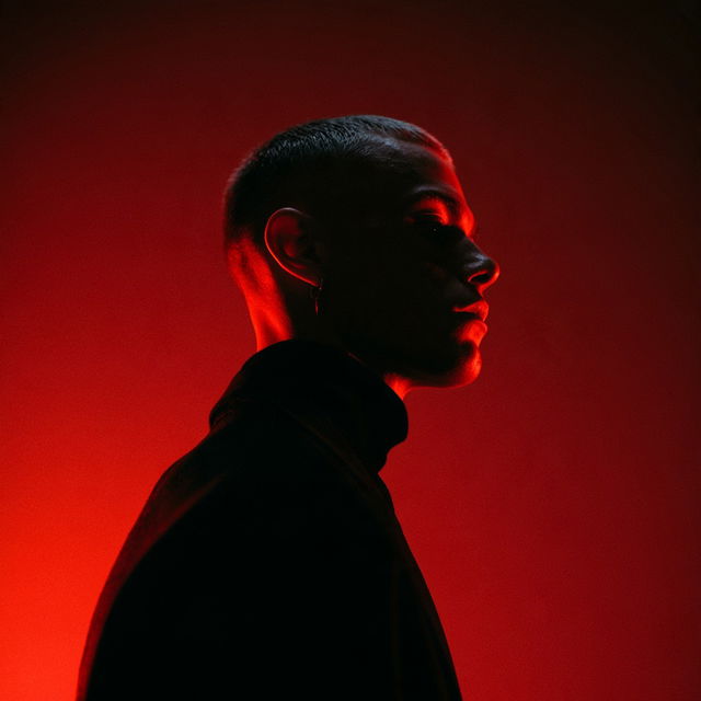 Portrait shot with red light style, Midjourney V8.2, render 4 of 4