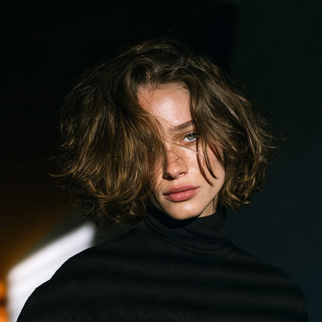 Portrait shot with side lighting style, Midjourney V8.2, render 2 of 4