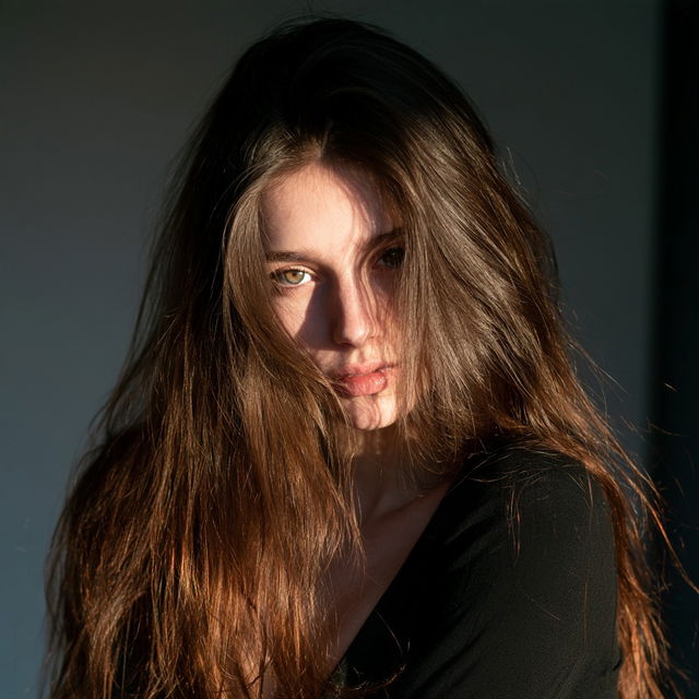 Portrait shot with side lighting style, Midjourney V8.2, render 1 of 4