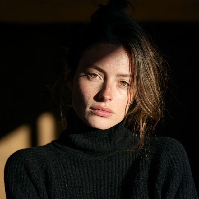 Portrait shot with side lighting style, Midjourney V8.2, render 4 of 4
