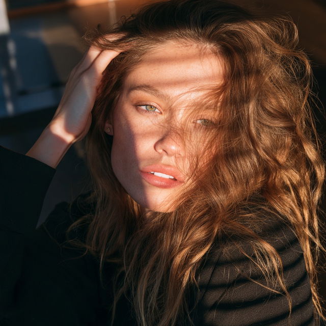 Portrait shot with sunlight style, Midjourney V8.2, render 2 of 4