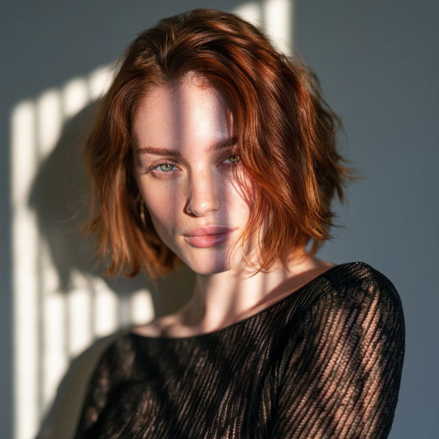 Portrait shot with sunlight style, Midjourney V8.2, render 3 of 4