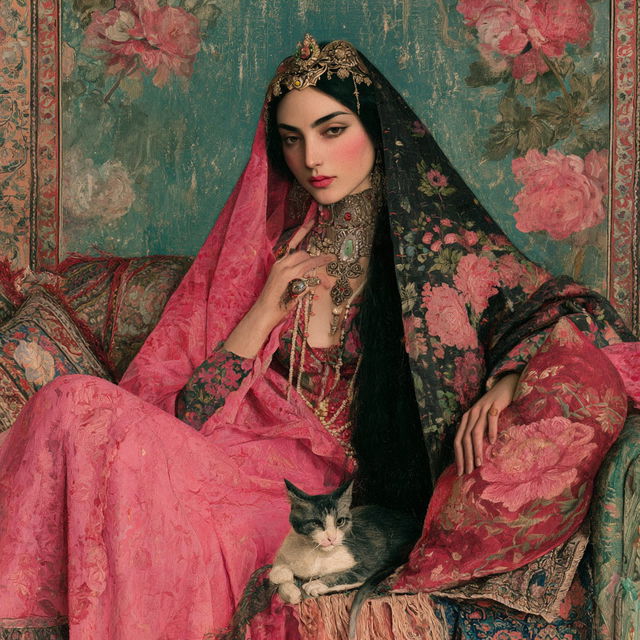 Qajar art style, Midjourney V8.2, render 2 of 4