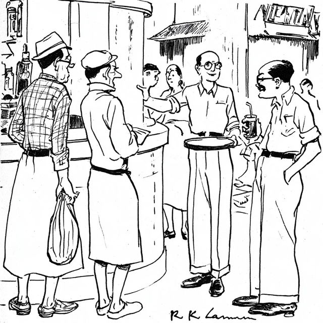 R. K. Laxman style, Midjourney V8.2, render 2 of 4