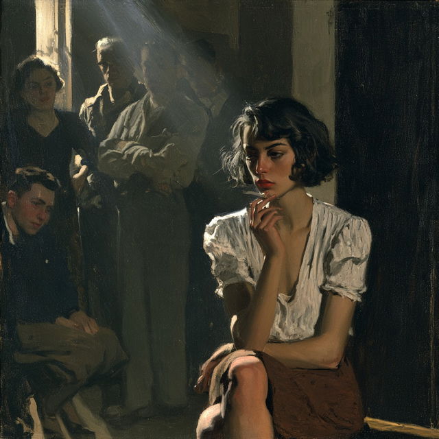 Raphael Soyer style, Midjourney V8.2, render 4 of 4