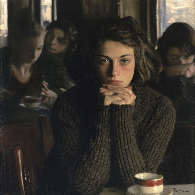 Raphael Soyer style, Midjourney V8.2, render 1 of 4