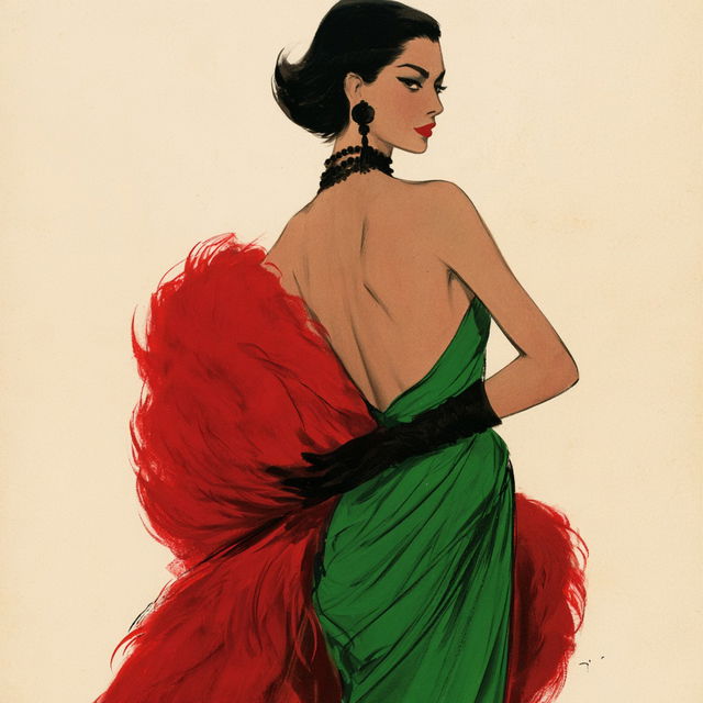 Rene Gruau style, Midjourney V8.2, render 1 of 4
