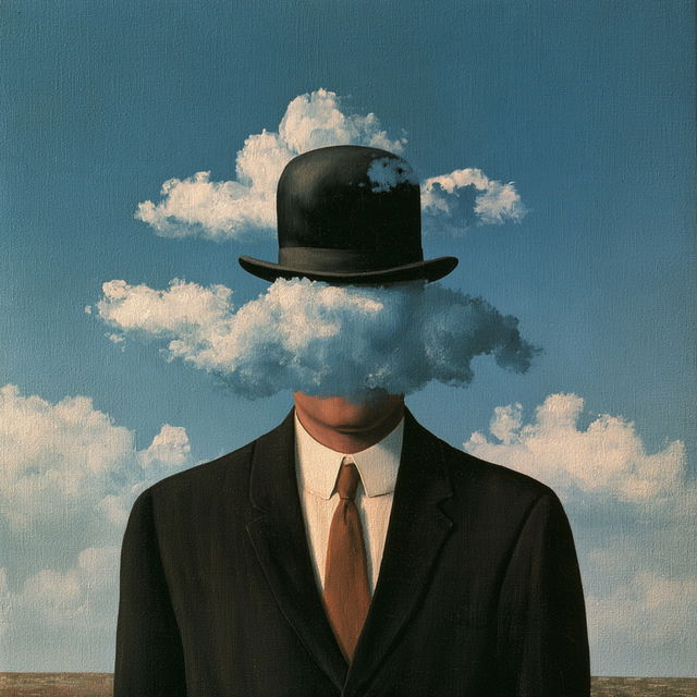 Rene Magritte style, Midjourney V8.2, render 1 of 4