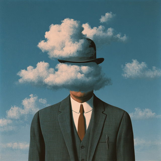 Rene Magritte style, Midjourney V8.2, render 2 of 4