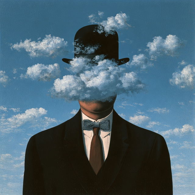 Rene Magritte style, Midjourney V8.2, render 3 of 4
