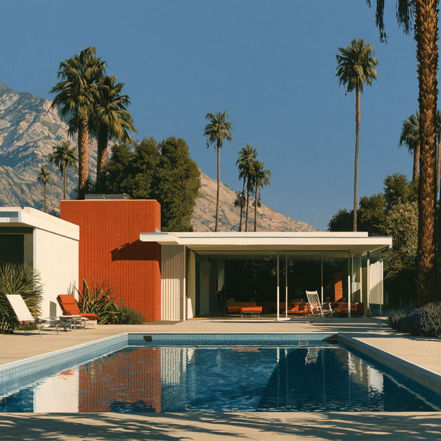 Richard Neutra style, Midjourney V8.2, render 2 of 4