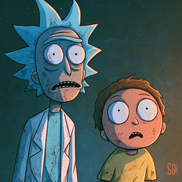 Rick and Morty style, Midjourney V8.2, render 2 of 4