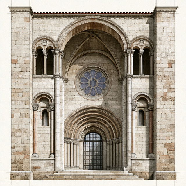 Romanesque architecture style, Midjourney V8.2, render 2 of 4