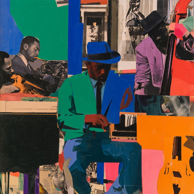 Romare Bearden style, Midjourney V8.2, render 1 of 4