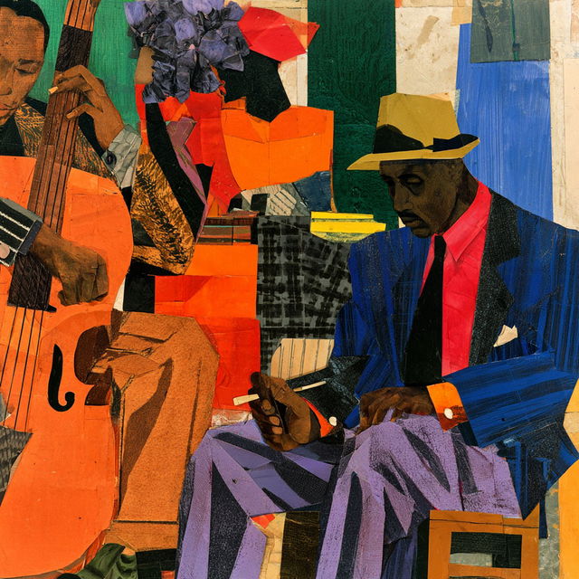 Romare Bearden style, Midjourney V8.2, render 4 of 4