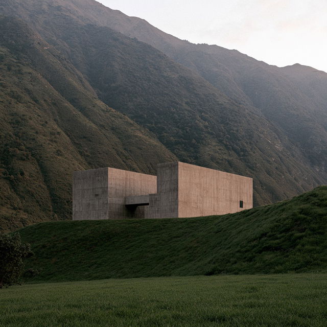 Rudolf Olgiati style, Midjourney V8.2, render 4 of 4