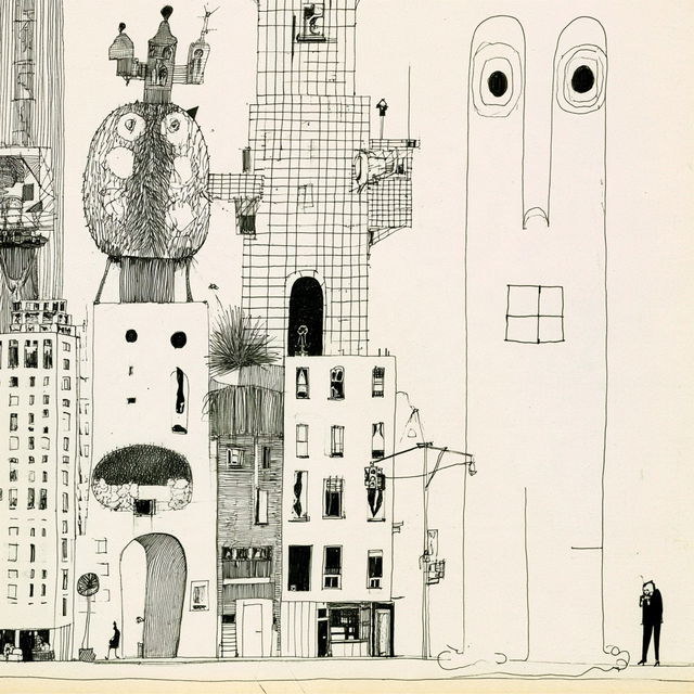 Saul Steinberg style, Midjourney V8.2, render 4 of 4