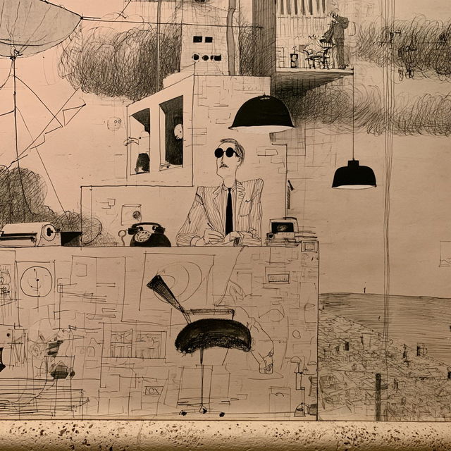 Saul Steinberg style, Midjourney V8.2, render 3 of 4