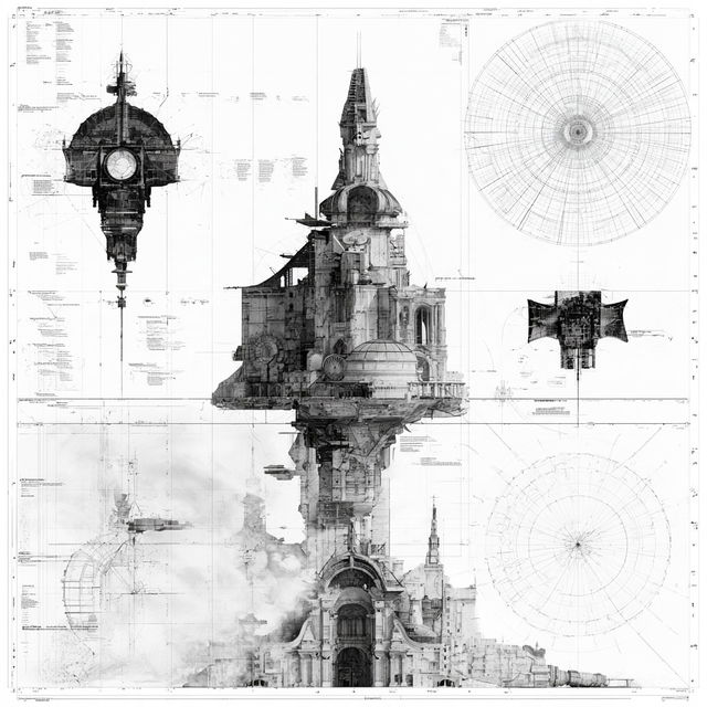 Schematics style, Midjourney V8.2, render 2 of 4