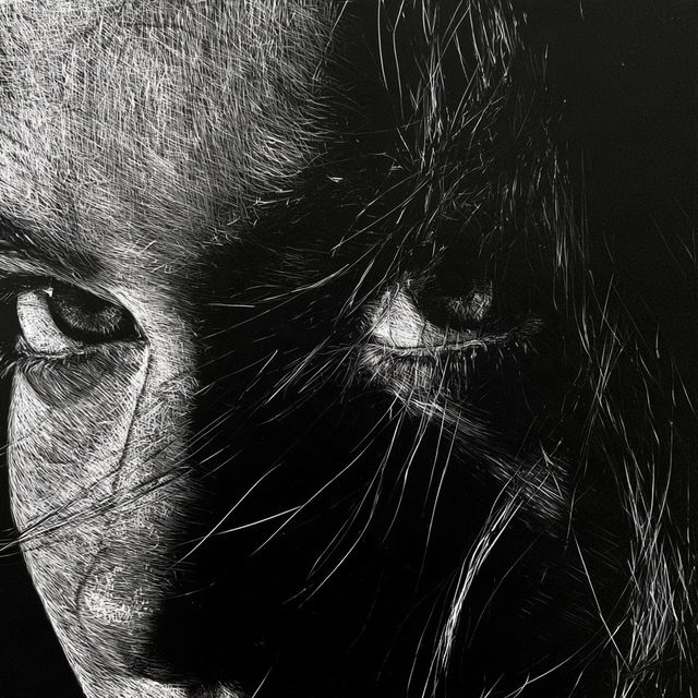 Scratchboard art style, Midjourney V8.2, render 3 of 4