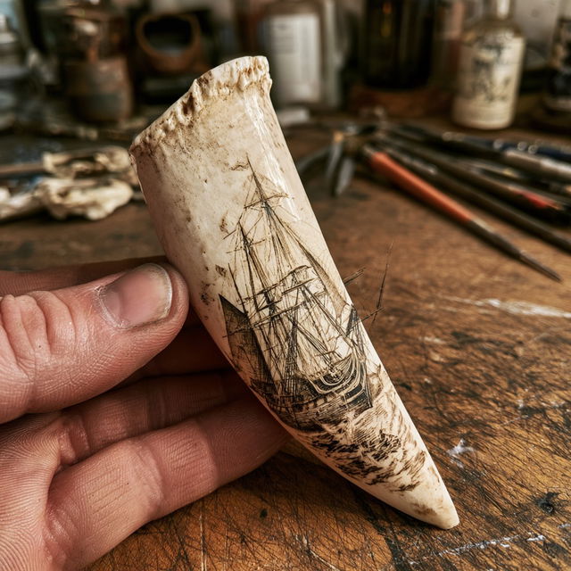Scrimshaw style, Midjourney V8.2, render 2 of 4