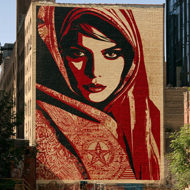 Shepard Fairey style, Midjourney V8.2, render 1 of 4