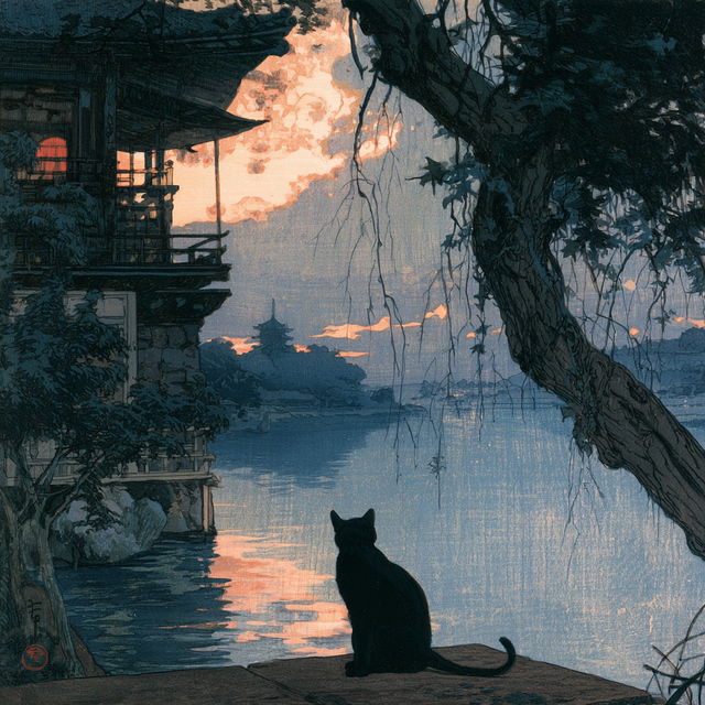 Shin hanga style, Midjourney V8.2, render 3 of 4