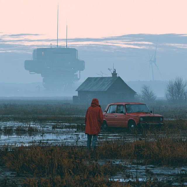 Simon Stalenhag style, Midjourney V8.2, render 3 of 4
