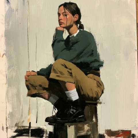Sitting portrait style (Techniques), Midjourney V8.2