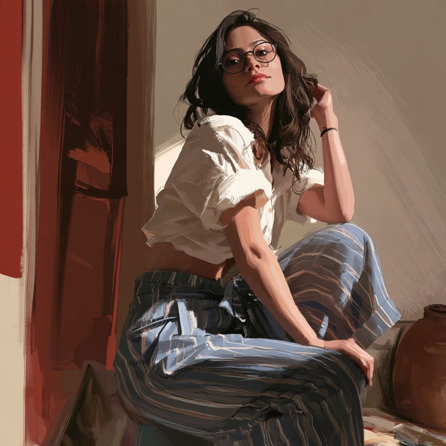 Sitting portrait style, Midjourney V8.2, render 4 of 4