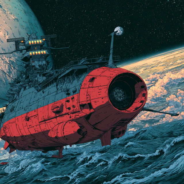 Space Battleship Yamato style, Midjourney V8.2, render 3 of 4