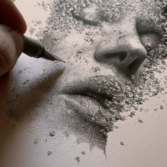 Stippling style, Midjourney V8.2, render 1 of 4