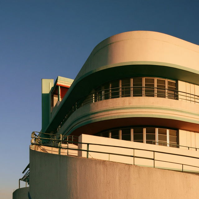 Streamline Moderne architecture style, Midjourney V8.2, render 1 of 4