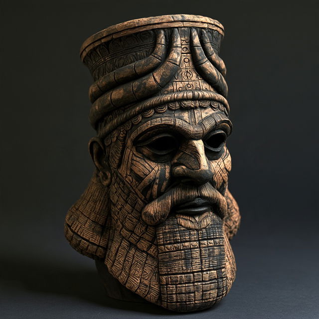 Sumerian death mask style, Midjourney V8.2, render 2 of 4