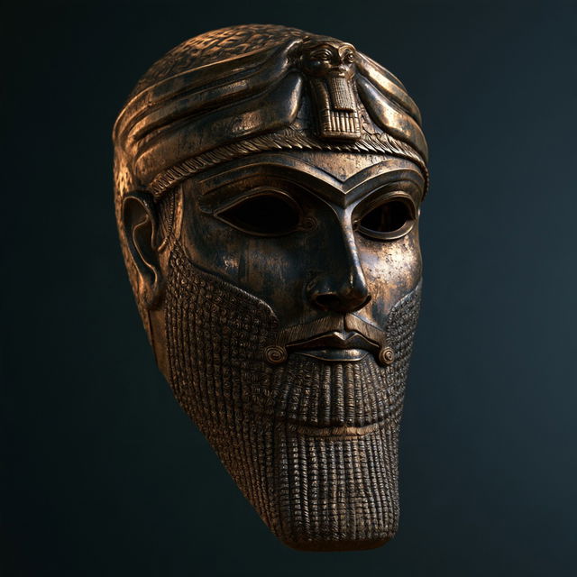 Sumerian death mask style, Midjourney V8.2, render 4 of 4