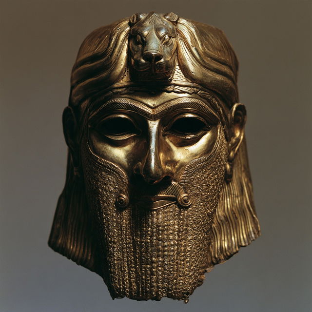 Sumerian death mask style, Midjourney V8.2, render 3 of 4
