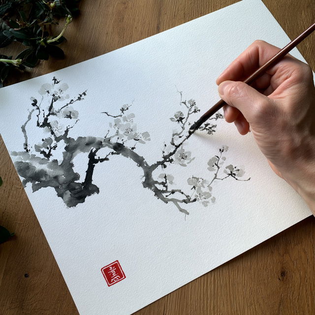 Sumi-e drawing style, Midjourney V8.2, render 2 of 4