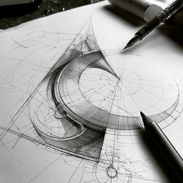 Technical drawing style, Midjourney V8.2, render 1 of 4