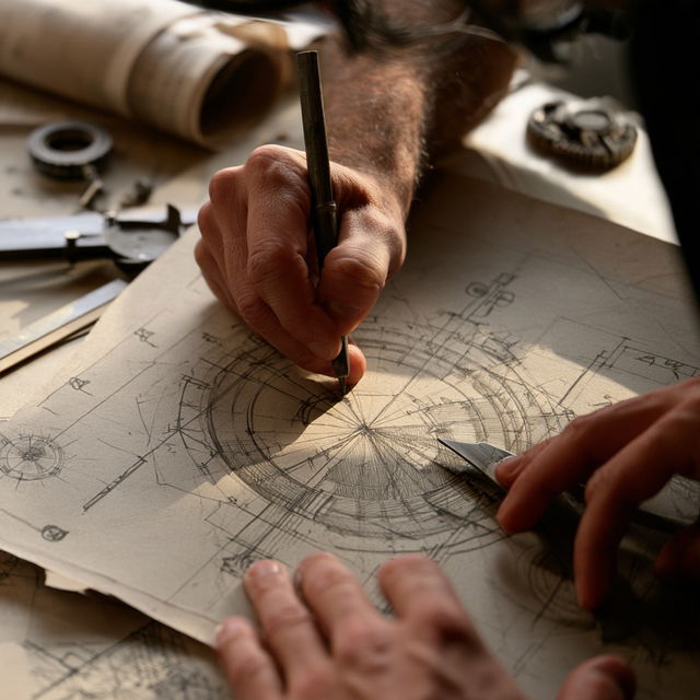 Technical drawing style, Midjourney V8.2, render 3 of 4