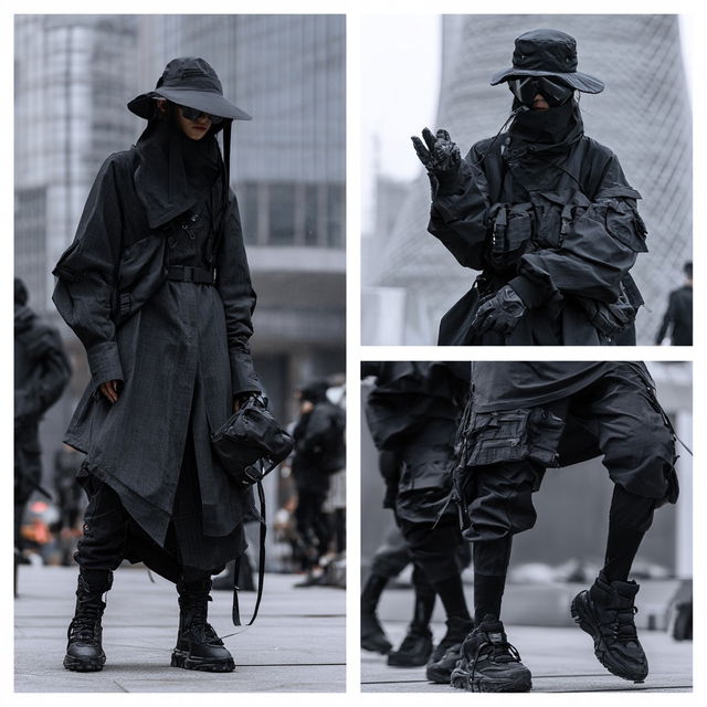 Techwear fashion style, Midjourney V8.2, render 1 of 4