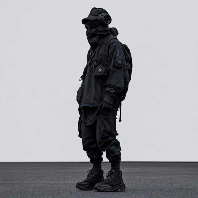 Techwear fashion style, Midjourney V8.2, render 3 of 4