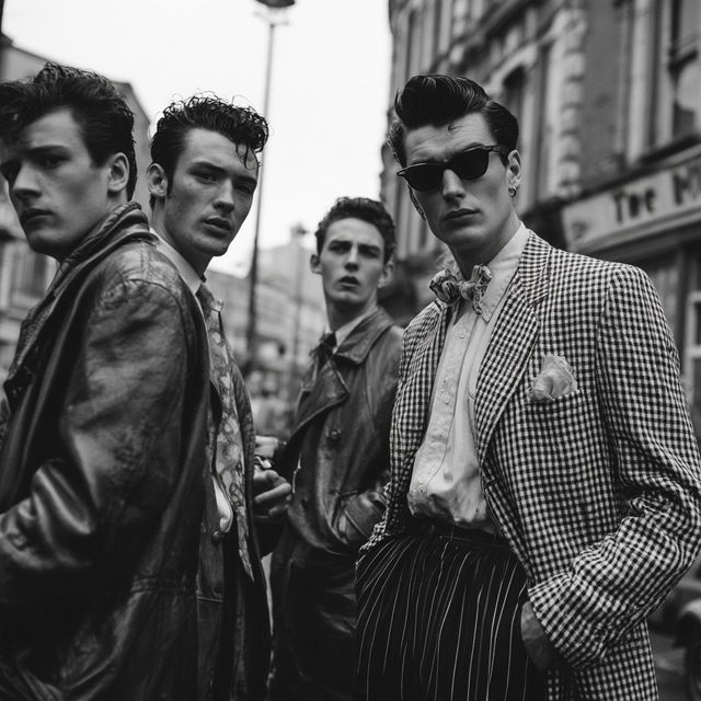 Teddy Boys fashion style, Midjourney V8.2, render 3 of 4