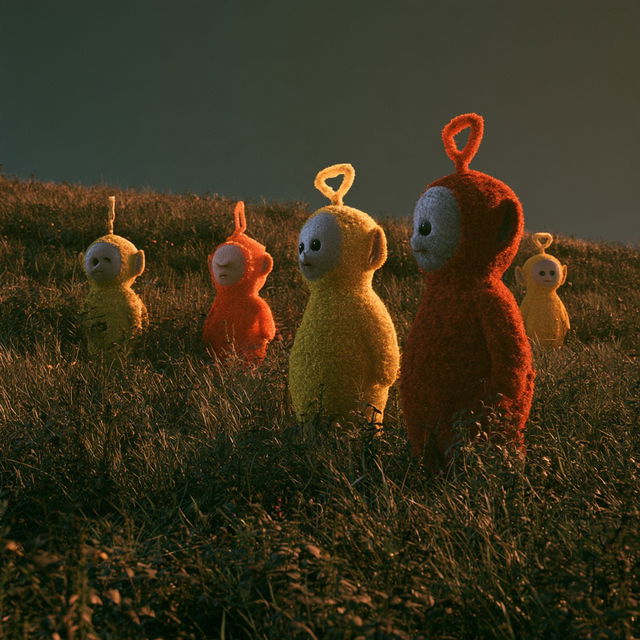 Teletubbies style, Midjourney V8.2, render 2 of 4
