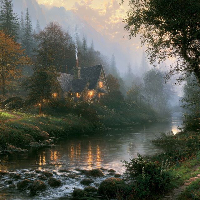 Thomas Kinkade style, Midjourney V8.2, render 1 of 4